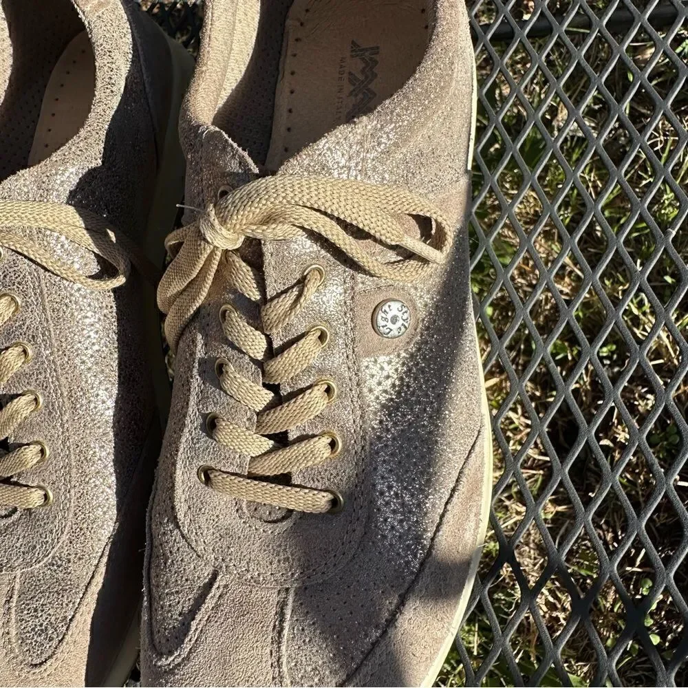 ☘️- IMAC Metallic Beige Leather Sneakers Light Style. Made in Italy Sz 41